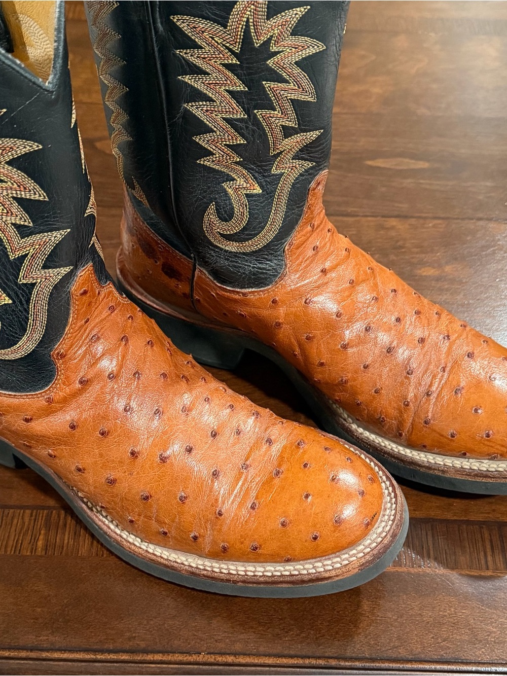JUSTIN 5014 TEKNO CREPE FULL QUILL OSTRICH COWBOY BOOTS - ROUND TOE MEN’S 10 D
